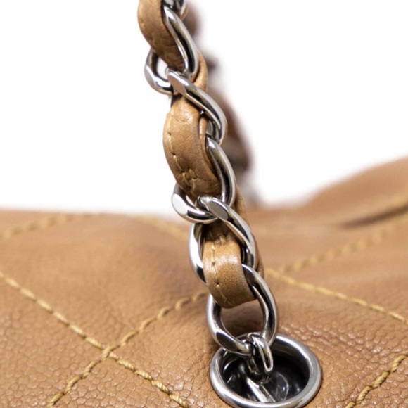 CHANEL CC Caviar Beige Wild Stitch Tote Bag Palladium Chain Purse HOST PICK 💖5 - Picture 5 of 16